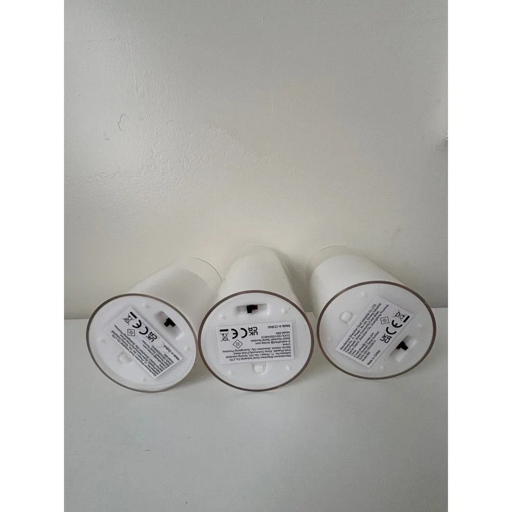 Set of 3 White Flameless LED Pillar Candles in Glass Cylinders Model 880